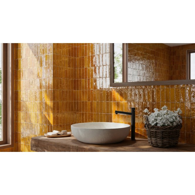 Minibru Crackle Mustard 33.7cm x 32.2cm Mosaic Tile