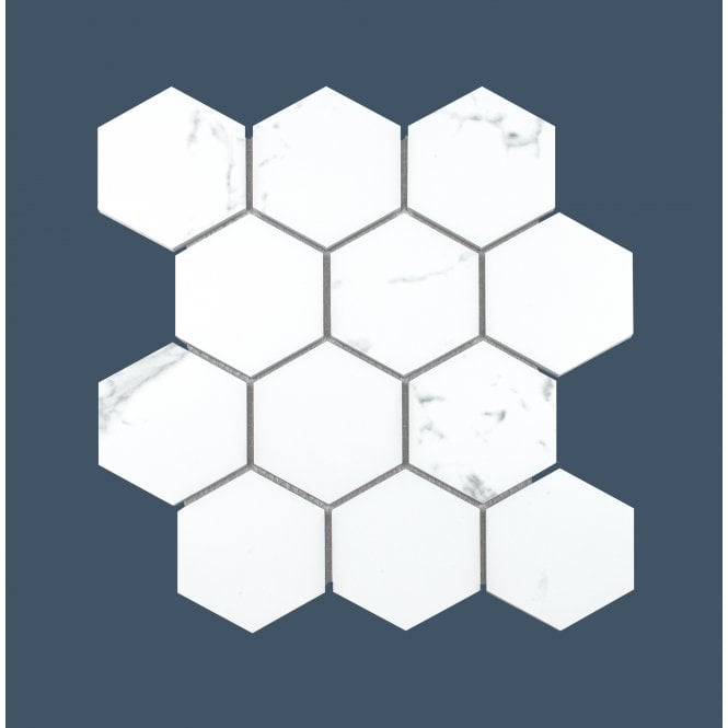 Mont Blanc Statuario Hexagon Mosaic (7.3cm x 7.3cm) 26cm x 27.8cm Wall & Floor Tile