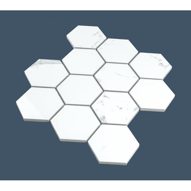 Mont Blanc Statuario Hexagon Mosaic (7.3cm x 7.3cm) 26cm x 27.8cm Wall & Floor Tile
