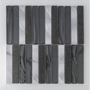 Nero Cool Bar Aluminium, Glass, Porcelain Mix (2.3cm x 14.8cm) 30cm x 30cm Mosaic