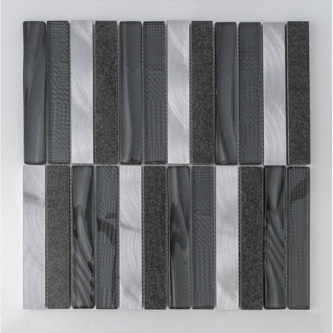 Nero Cool Bar Aluminium, Glass, Porcelain Mix (2.3cm x 14.8cm) 30cm x 30cm Mosaic