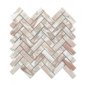 Norwegian Rose Honed Marble 30.5cm x 32.5cm Herringbone Mosaic Tile