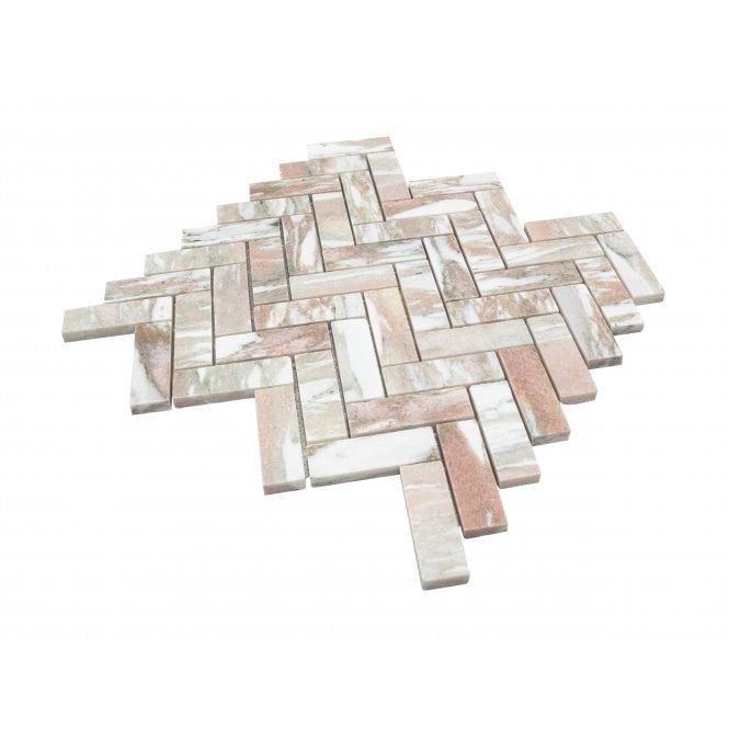 Norwegian Rose Honed Marble 30.5cm x 32.5cm Herringbone Mosaic Tile