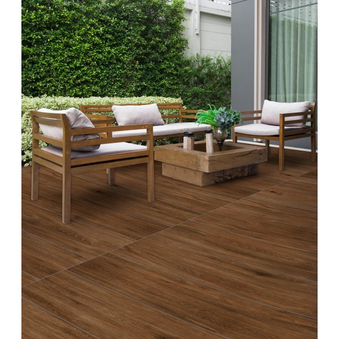 Oakwood Brown 30cm x 120cm x 2cm Slab Outdoor Tile
