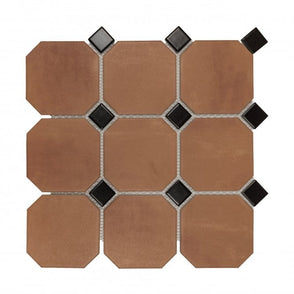 Octagon Terracotta Black Dot 30.1cm x 30.1cm Mosaic Tile