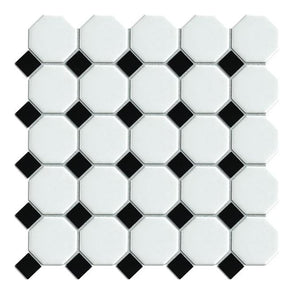Octagon White on Black Matt & Gloss (5.5cm x 5.5cm) 29.5cm x 29.5cm Mosaic Tile