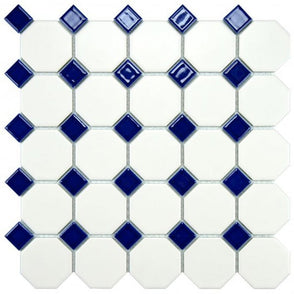 Octagon White on Blue Matt & Gloss (5.5cm x 5.5cm) 29.5cm x 29.5cm Mosaic Tile