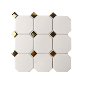 Octagonal White Gold 30cmx 30cm (9.5cm x 9.5cm) Mosaic