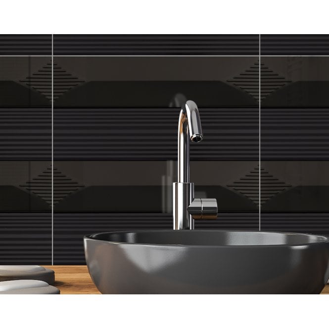 Ophelia Black (6cm x 24cm) 24.3cm x 24cm Mosaic Tile