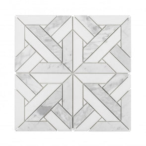 Parquet Carrara & Thassos White 30.5cm x 30.5cm Mosaic Tile