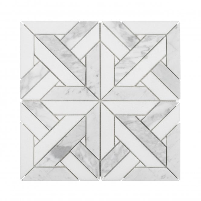 Parquet Carrara & Thassos White 30.5cm x 30.5cm Mosaic Tile