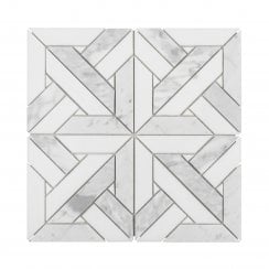 Parquet Carrara & Thassos White 30.5cm x 30.5cm Mosaic Tile