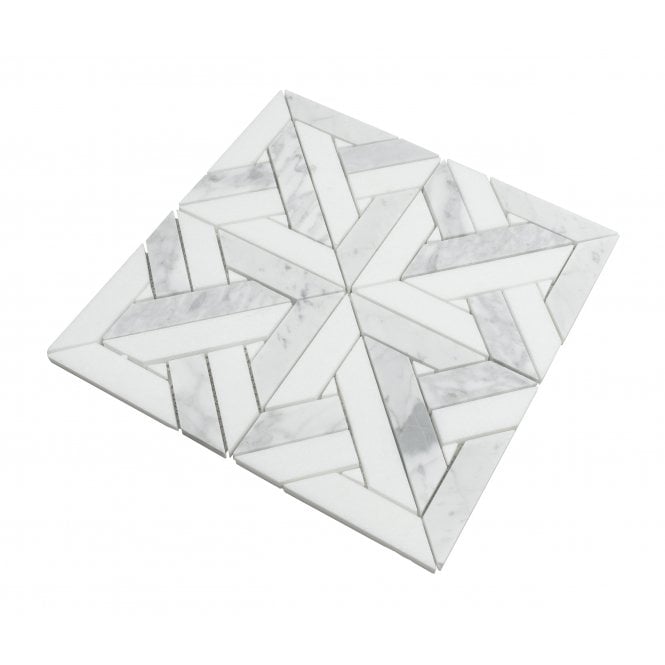 Parquet Carrara & Thassos White 30.5cm x 30.5cm Mosaic Tile