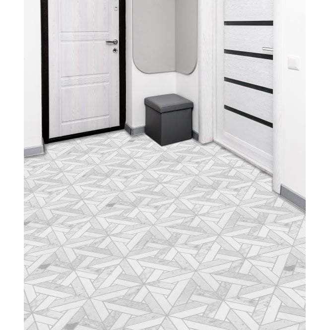 Parquet Carrara & Thassos White 30.5cm x 30.5cm Mosaic Tile