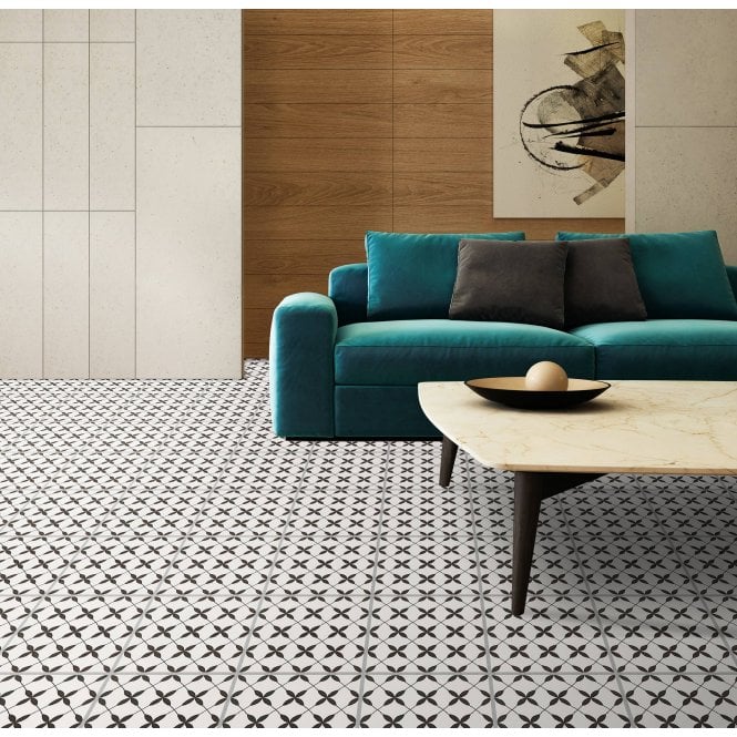 Patchwork Clover Black 29.8cm x 29.8cm Wall & Floor Tile