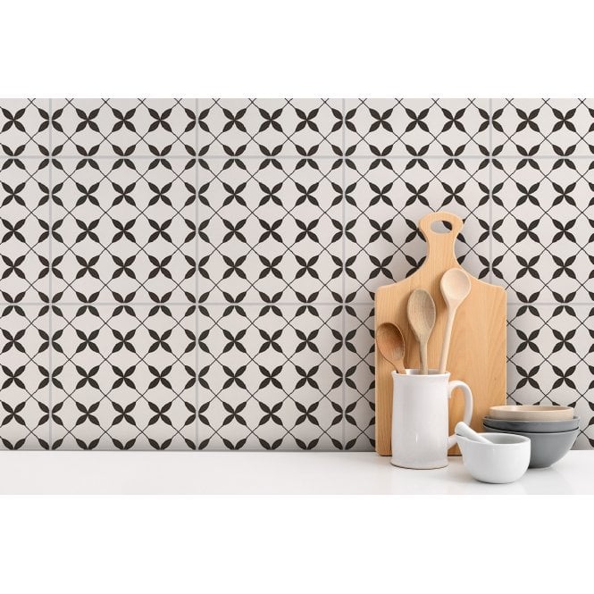 Patchwork Clover Black 29.8cm x 29.8cm Wall & Floor Tile