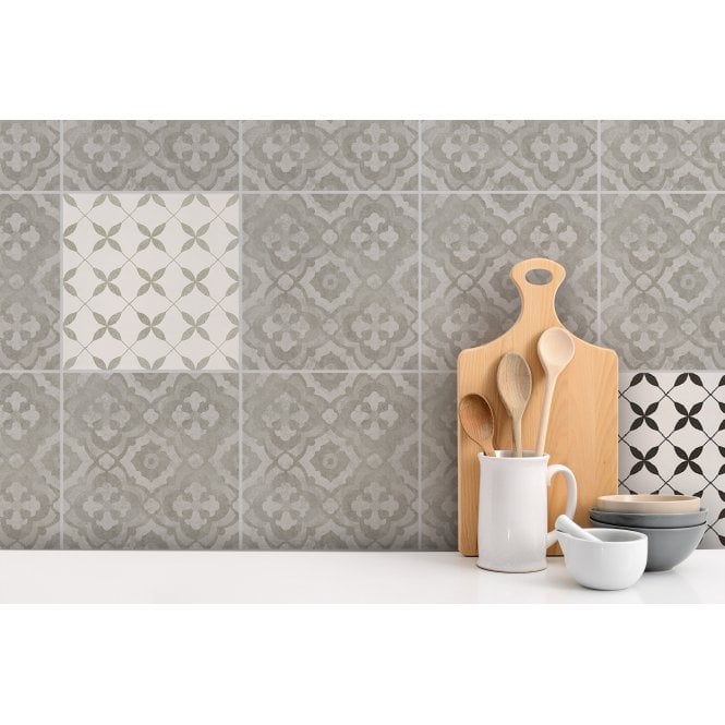 Patchwork Clover Black 29.8cm x 29.8cm Wall & Floor Tile