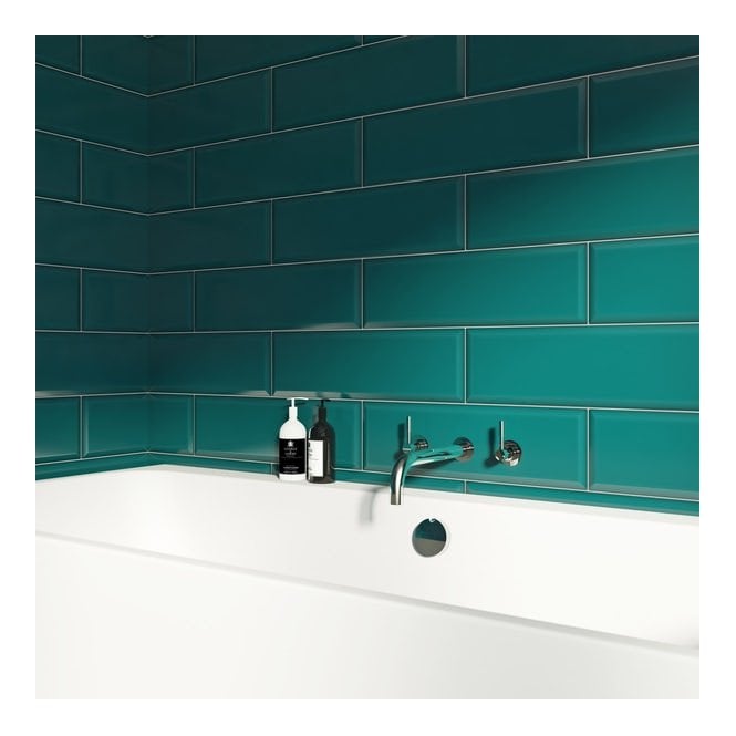 British Ceramic Tile Peacock Bevel Gloss Metro V&A 14.8cm x 49.8cm Wall Tile