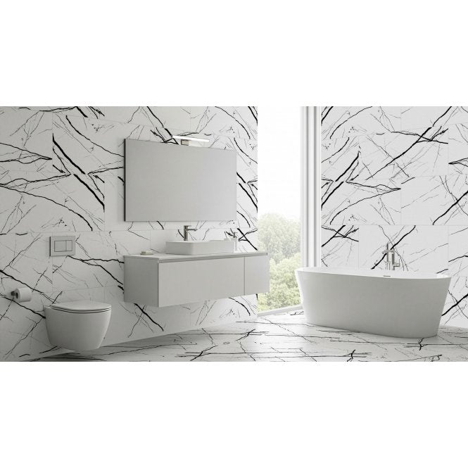 Pearl White Marble-Effect 60cm x 120cm Wall and Floor Tile