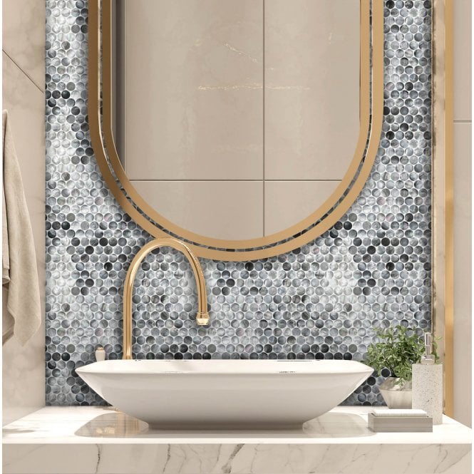 Penny Mother Of Pearl Black 29cm x 31.5cm Mosaic Tile