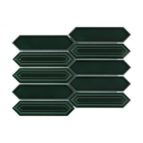 Picket Bottle Green Mosaic Tile (4.8cm x 19.8cm) 35.3cm x 25.5cm