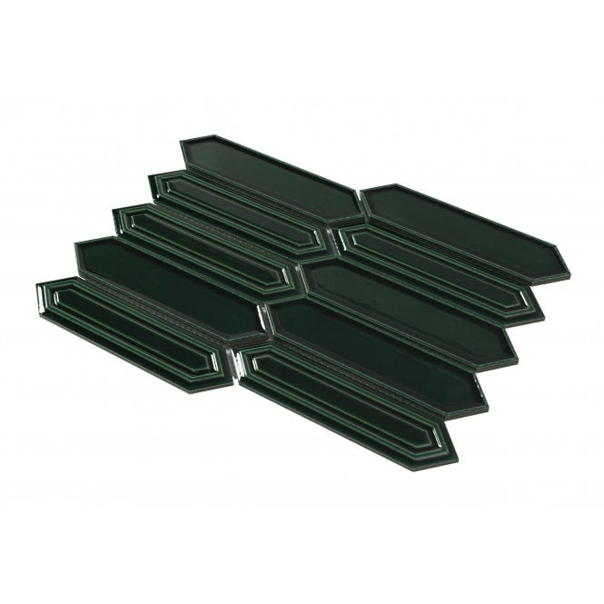 Picket Bottle Green Mosaic Tile (4.8cm x 19.8cm) 35.3cm x 25.5cm