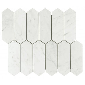 Picket Carrara White Marble (5cm x 15cm) 27cm x 31cm Mosaic Tile