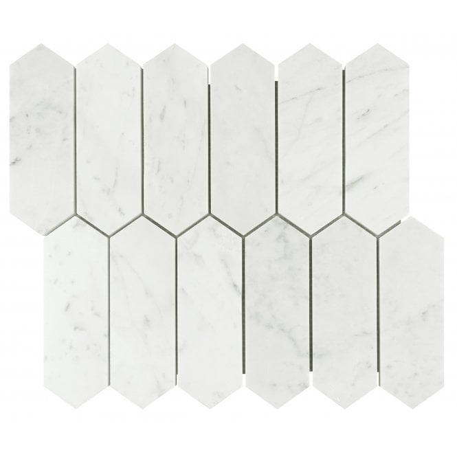 Picket Carrara White Marble (5cm x 15cm) 27cm x 31cm Mosaic Tile