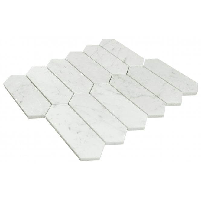 Picket Carrara White Marble (5cm x 15cm) 27cm x 31cm Mosaic Tile
