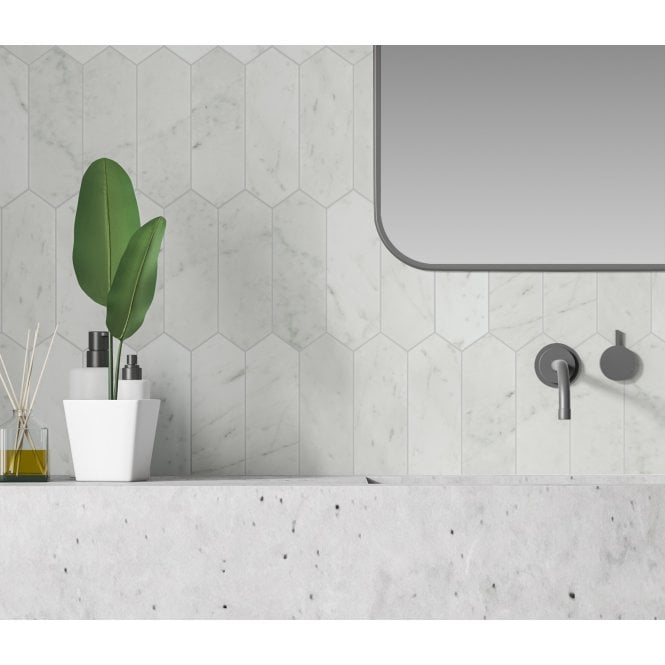 Picket Carrara White Marble (5cm x 15cm) 27cm x 31cm Mosaic Tile
