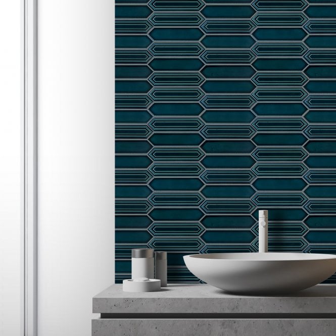 Picket Peacock Blue Mosaic Tile (4.8cm x 19.8cm) 35.3cm x 25.5cm