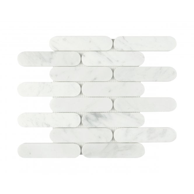 Pill Carrara White Marble (3.5cm x 15cm) 30cm x 29cm Mosaic Tile