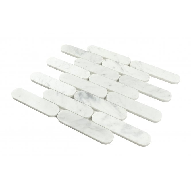 Pill Carrara White Marble (3.5cm x 15cm) 30cm x 29cm Mosaic Tile