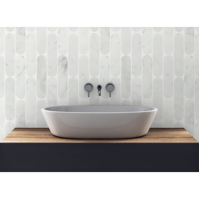Pill Carrara White Marble (3.5cm x 15cm) 30cm x 29cm Mosaic Tile
