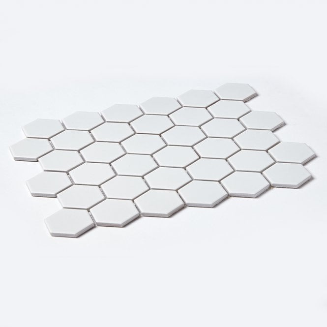 Pixel Hexagon Matt White 32.5cm x 28.1cm (5.1 cm x 5.9cm) Mosaic Tile