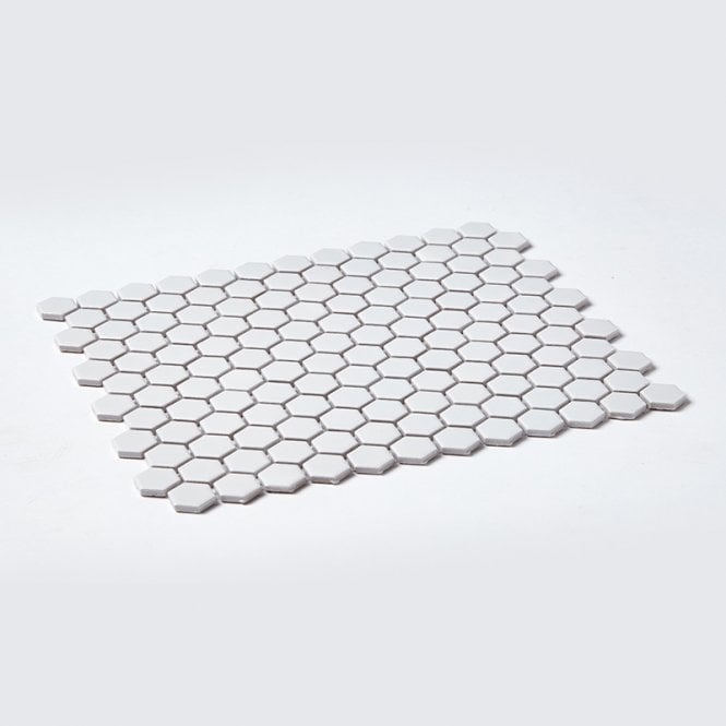 Pixel Hexagon White Gloss 30cm x 26cm (2.3cm x 2.3cm) Mosaic Tile