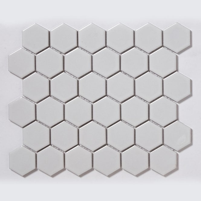 Pixel Hexagon White Gloss 32.5cm x 28.1cm (5.1 cm x 5.9cm) Mosaic Tile