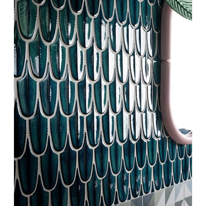 Plume Verdi Blue 30.5cm x 26.9cm (1.5cm x 11.5cm) Mosaic Tile