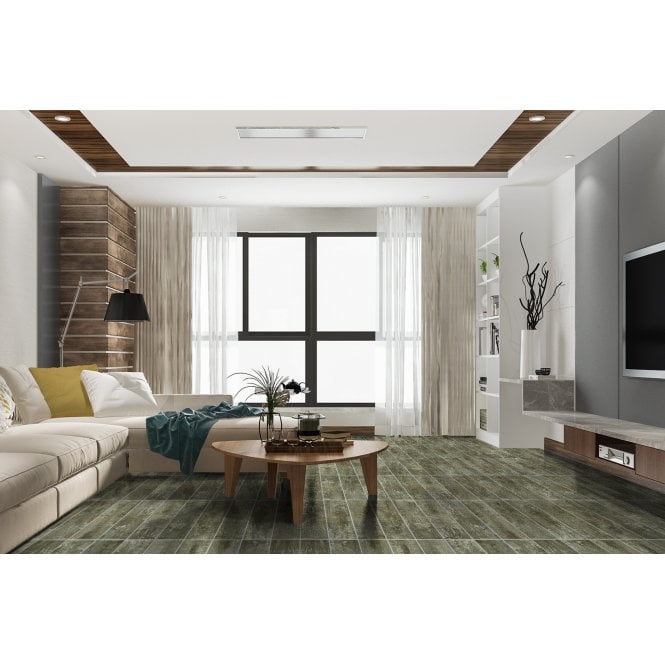 Polished Wood Dark Grey 15cm x 60cm Wall and Floor Tile