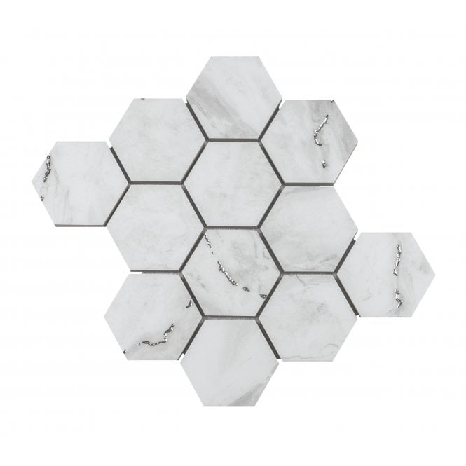 Prestige Hexagon Lux Carrara Mosaic (7.3cm x 7.3cm) 26.7cm x 27.8cm Wall & Floor Tile