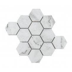 Prestige Hexagon Lux Carrara Mosaic (7.3cm x 7.3cm) 26.7cm x 27.8cm Wall & Floor Tile