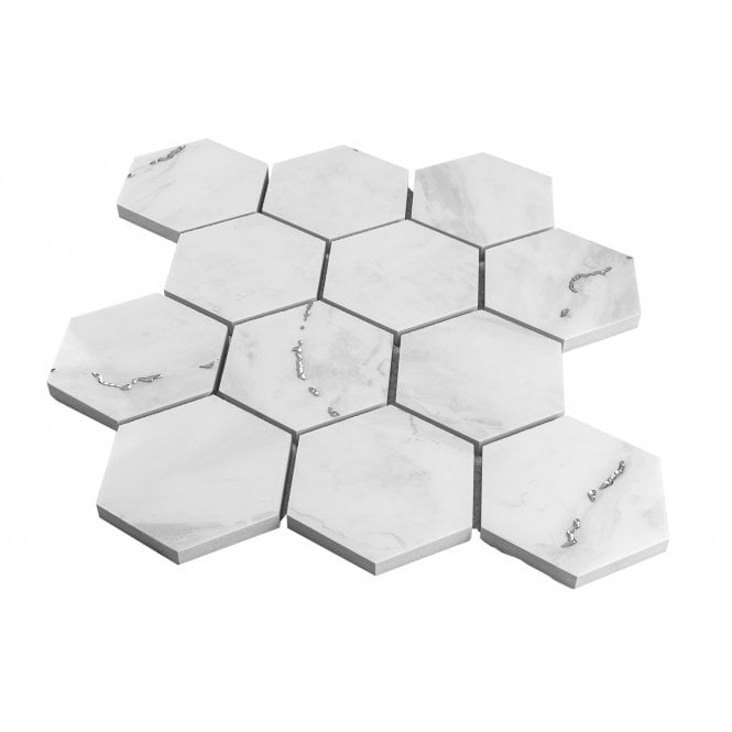 Prestige Hexagon Lux Carrara Mosaic (7.3cm x 7.3cm) 26.7cm x 27.8cm Wall & Floor Tile