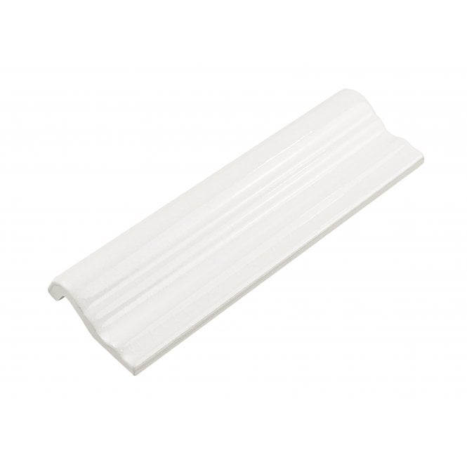 British Ceramic Tile Puddle Glaze Cotton White 5cm x 15cm Border Tile