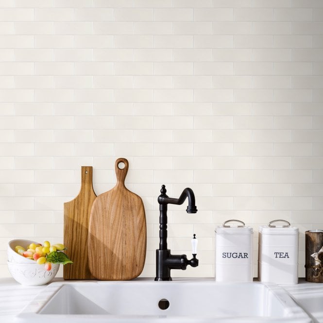 British Ceramic Tile Puddle Glaze Cotton White 5cm x 15cm Wall Tile