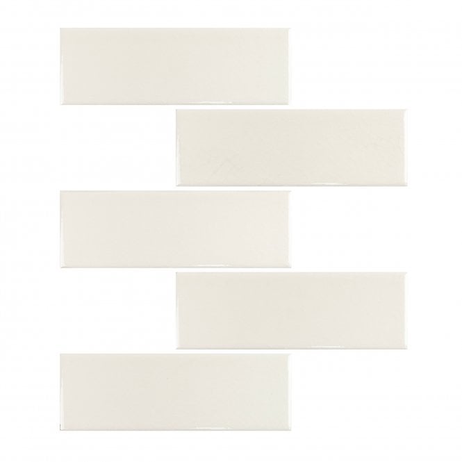 British Ceramic Tile Puddle Glaze Cotton White 5cm x 15cm Wall Tile