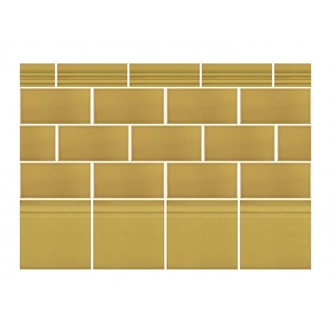 British Ceramic Tile Puddle Glaze Golden Mustard 5cm x 15cm Border Tile