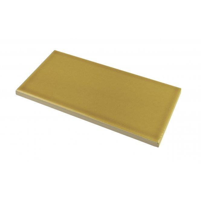 British Ceramic Tile Puddle Glaze Golden Mustard 7.5cm x 15cm Wall Tile