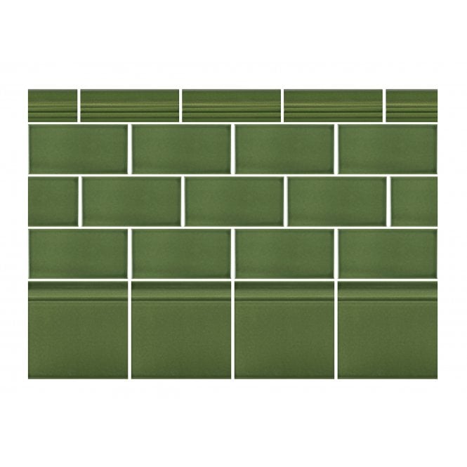 British Ceramic Tile Puddle Glaze Green Apple 15cm x 15cm Skirting Tile