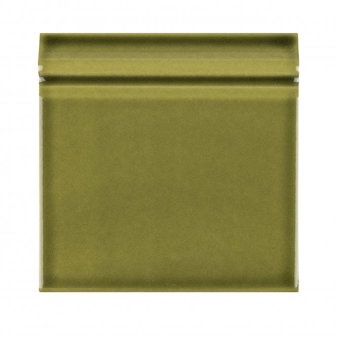 British Ceramic Tile Puddle Glaze Olive Green 15cm x 15cm Skirting Tile