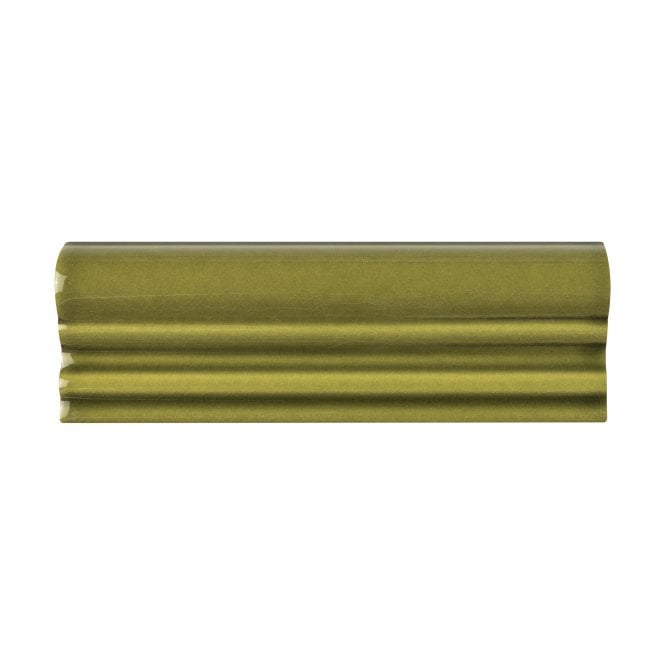 British Ceramic Tile Puddle Glaze Olive Green 5cm x 15cm Border Tile
